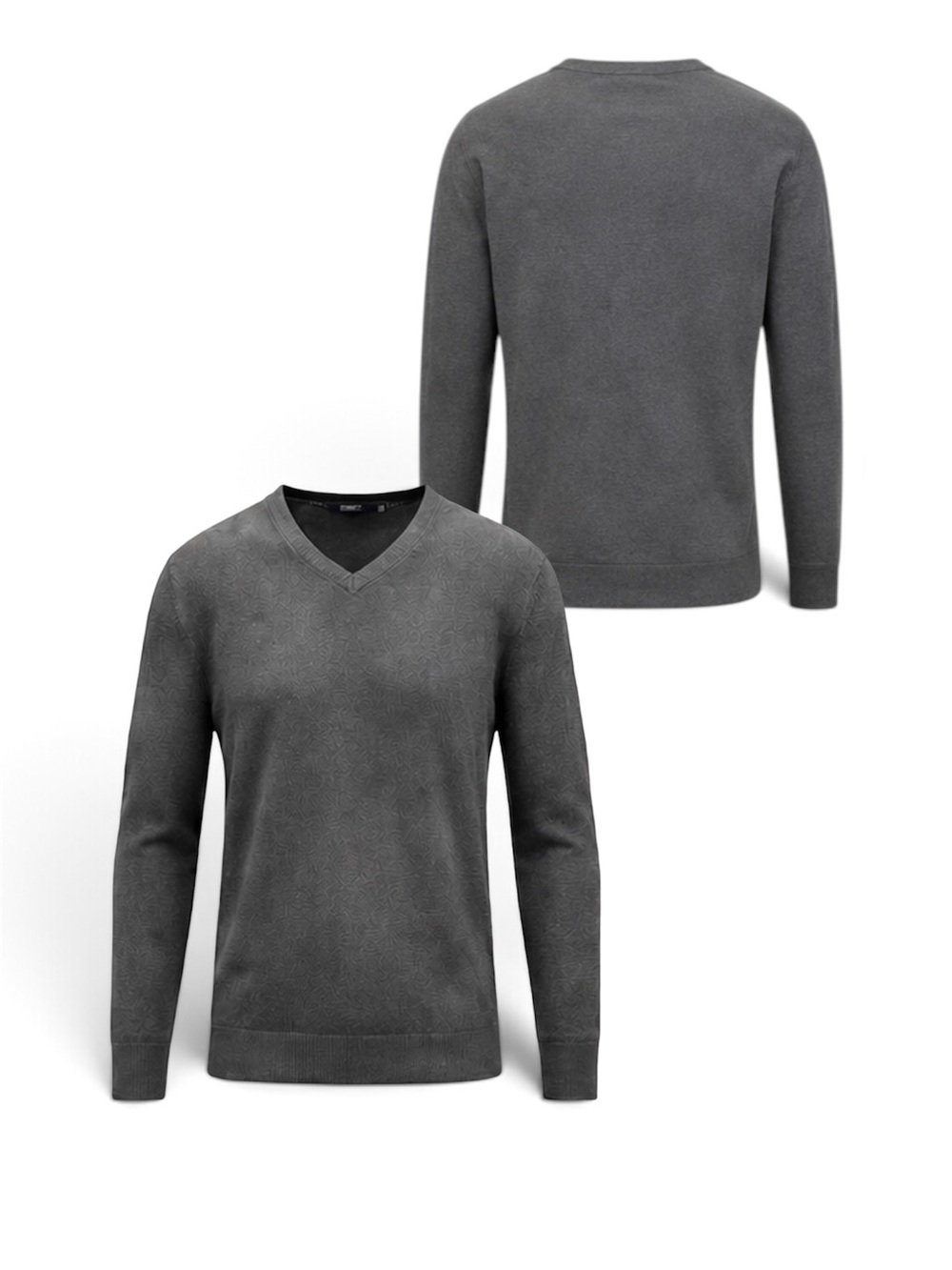 RW & CO. Charcoal Grey Cotton Blend V-Neck Knit Pullover Long Sleeve Sweater LG